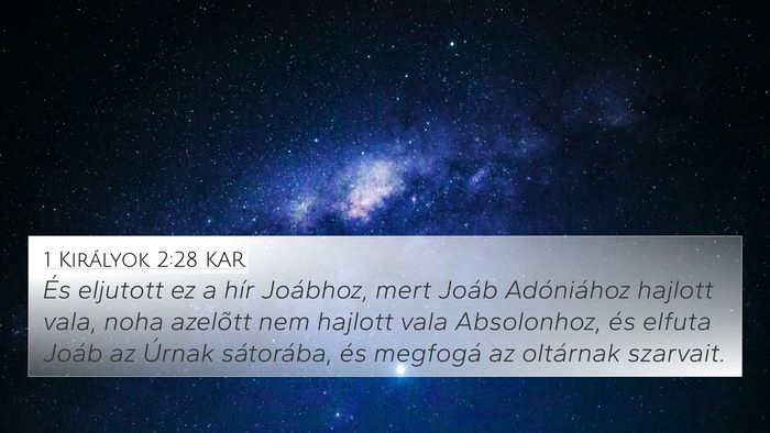 1 Királyok 2:28 KAR Bible Verse Image