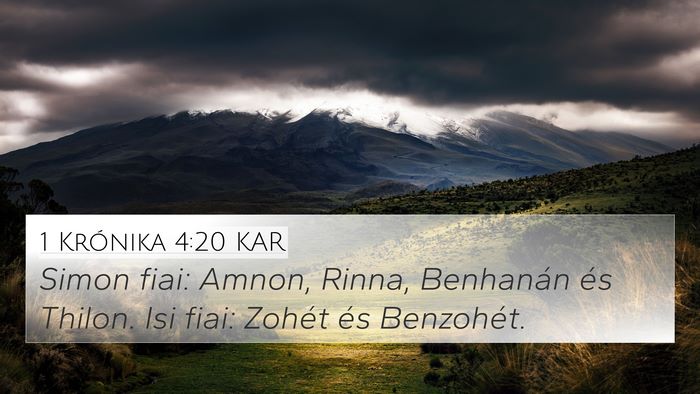 1 Krónika 4:20 KAR 4K Wallpaper - Simon fiai: Amnon, Rinna, Benhanán és Thilon. - 4K Wallpaper Bible Verse