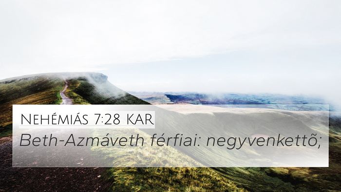 Nehémiás 7:28 KAR 4K Wallpaper - Beth-Azmáveth férfiai: - 4K Wallpaper Bible Verse