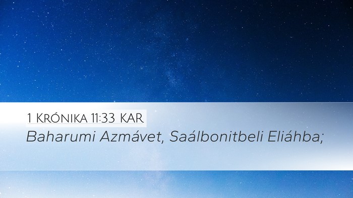 1 Krónika 11:33 KAR Desktop Wallpaper - Baharumi Azmávet, Saálbonitbeli - Desktop Bible Verse Wallpaper