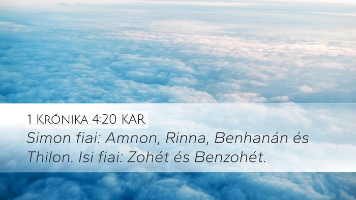 1 Krónika 4:20 KAR Desktop Wallpaper - Simon fiai: Amnon, Rinna, Benhanán és Thilon. - Desktop Bible Verse Wallpaper