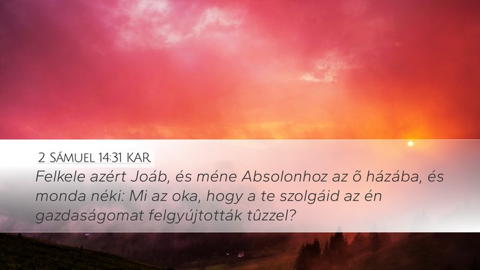 2 Sámuel 14:31 KAR Desktop Wallpaper - Felkele azért Joáb, és méne Absolonhoz az õ - Desktop Bible Verse Wallpaper