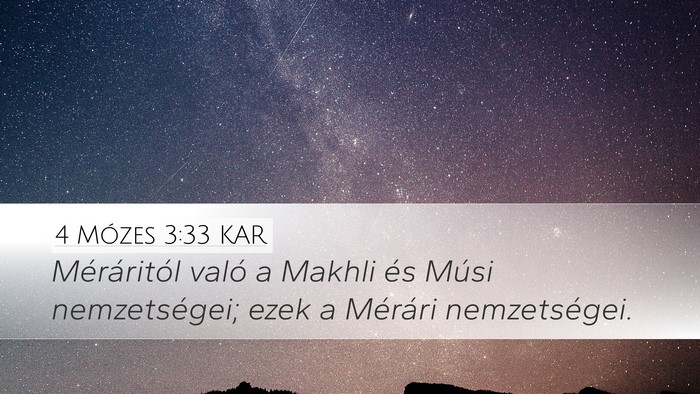 4 Mózes 3:33 KAR Desktop Wallpaper - Méráritól való a Makhli és Músi - Desktop Bible Verse Wallpaper