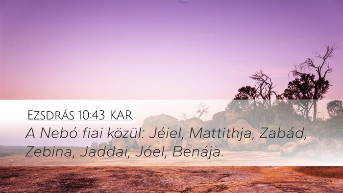 Ezsdrás 10:43 KAR Desktop Wallpaper - A Nebó fiai közül: Jéiel, Mattithja, Zabád, - Desktop Bible Verse Wallpaper