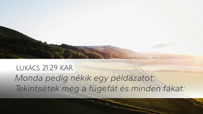 Lukács 21:29 KAR Desktop Wallpaper - Monda pedig nékik egy példázatot: Tekintsétek - Desktop Bible Verse Wallpaper
