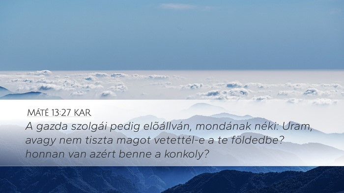Máté 13:27 KAR Desktop Wallpaper - A gazda szolgái pedig elõállván, mondának - Desktop Bible Verse Wallpaper