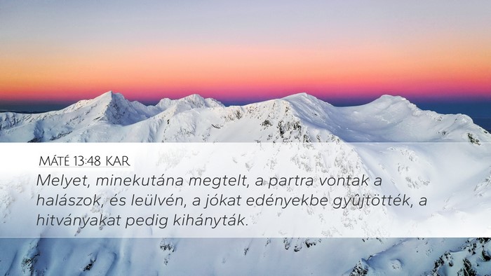 Máté 13:48 KAR Desktop Wallpaper - Melyet, minekutána megtelt, a partra vontak a - Desktop Bible Verse Wallpaper