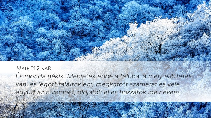 Máté 21:2 KAR Desktop Wallpaper - És monda nékik: Menjetek ebbe a faluba, a mely - Desktop Bible Verse Wallpaper