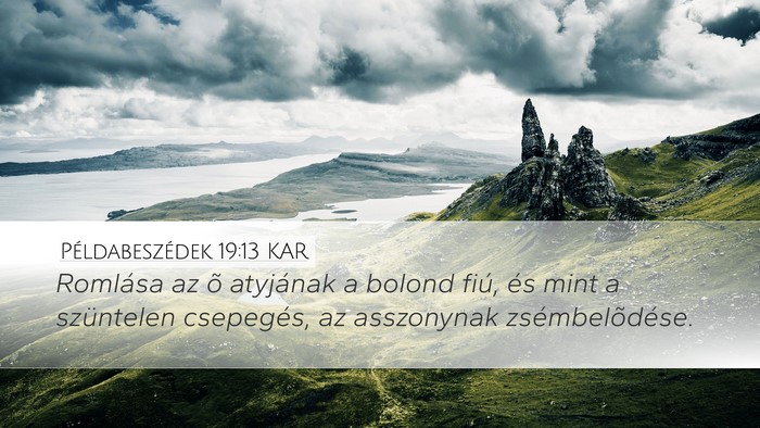 Példabeszédek 19:13 KAR Desktop Wallpaper - Romlása az õ atyjának a bolond fiú, és mint - Desktop Bible Verse Wallpaper