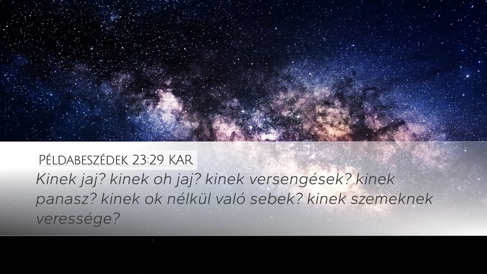 Példabeszédek 23:29 KAR Bible Verse Image
