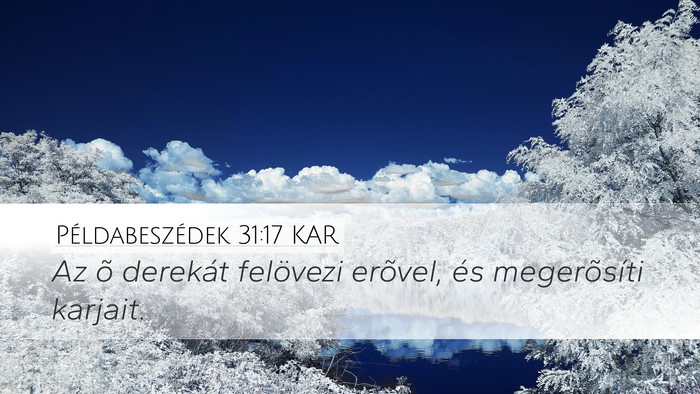 Példabeszédek 31:17 KAR Desktop Wallpaper - Az õ derekát felövezi erõvel, és - Desktop Bible Verse Wallpaper