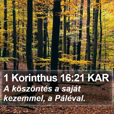 1 Korinthus 16:21 KAR Bible Verse Image