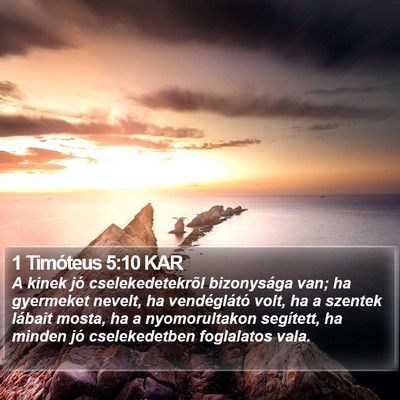 1 Timóteus 5:10 KAR Bible Verse Image