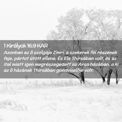 Picture 02 - 1 Királyok 16:9 KAR - Azonban az õ szolgája Zimri, a szekerek fél - Bible Verse Picture