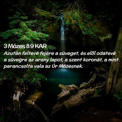 Picture 02 - 3 Mózes 8:9 KAR - Azután feltevé fejére a süveget, és elõl - Bible Verse Picture