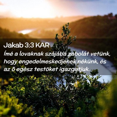 Picture 02 - Jakab 3:3 KAR - Ímé a lovaknak szájába zabolát vetünk, hogy - Bible Verse Picture