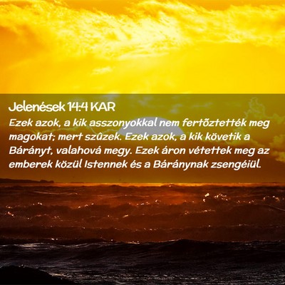 Picture 02 - Jelenések 14:4 KAR - Ezek azok, a kik asszonyokkal nem fertõztették - Bible Verse Picture