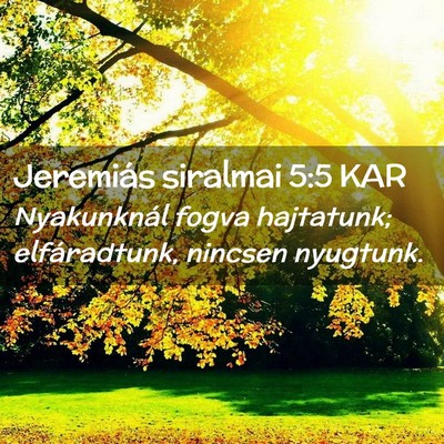 Picture 02 - Jeremiás siralmai 5:5 KAR - Nyakunknál fogva hajtatunk; elfáradtunk, - Bible Verse Picture