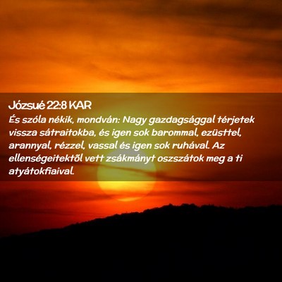 Picture 02 - Józsué 22:8 KAR - És szóla nékik, mondván: Nagy gazdagsággal - Bible Verse Picture