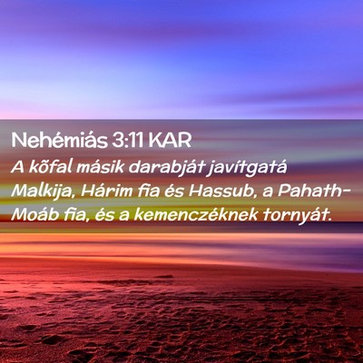 Picture 02 - Nehémiás 3:11 KAR - A kõfal másik darabját javítgatá Malkija, - Bible Verse Picture