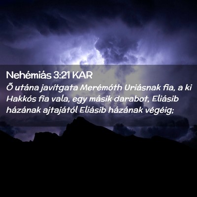 Picture 02 - Nehémiás 3:21 KAR - Õ utána javítgata Merémóth Uriásnak fia, a - Bible Verse Picture