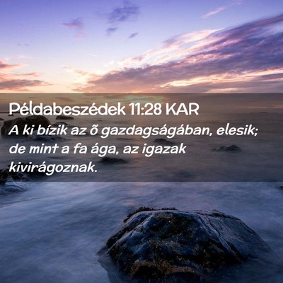 Picture 02 - Példabeszédek 11:28 KAR - A ki bízik az õ gazdagságában, elesik; de - Bible Verse Picture
