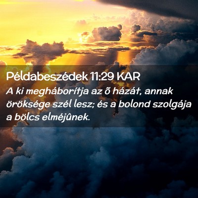 Picture 02 - Példabeszédek 11:29 KAR - A ki megháborítja az õ házát, annak - Bible Verse Picture