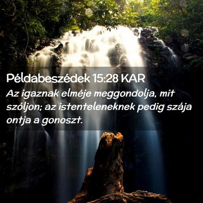Picture 02 - Példabeszédek 15:28 KAR - Az igaznak elméje meggondolja, mit szóljon; az - Bible Verse Picture