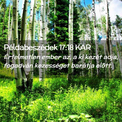Picture 02 - Példabeszédek 17:18 KAR - Értelmetlen ember az, a ki kezét adja, - Bible Verse Picture