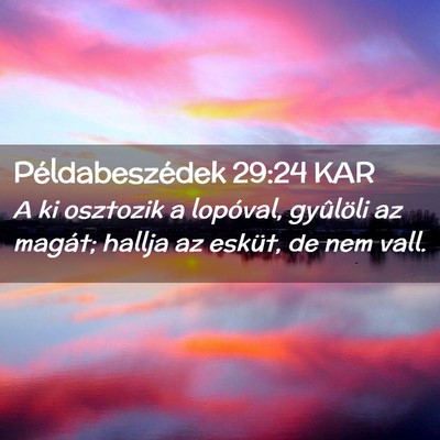 Picture 02 - Példabeszédek 29:24 KAR - A ki osztozik a lopóval, gyûlöli az magát; - Bible Verse Picture