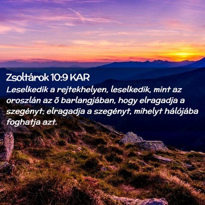 Picture 02 - Zsoltárok 10:9 KAR - Leselkedik a rejtekhelyen, leselkedik, mint az - Bible Verse Picture