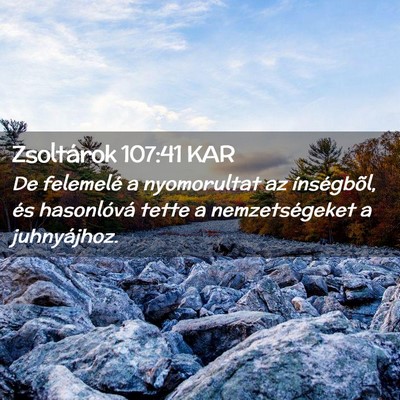 Picture 02 - Zsoltárok 107:41 KAR - De felemelé a nyomorultat az ínségbõl, és - Bible Verse Picture