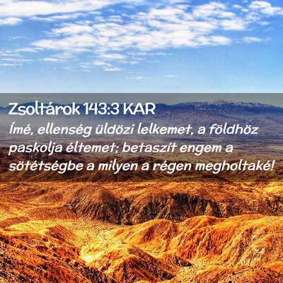 Picture 02 - Zsoltárok 143:3 KAR - Ímé, ellenség üldözi lelkemet, a földhöz - Bible Verse Picture