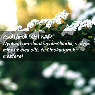 Picture 02 - Zsoltárok 52:4 KAR - Nyelved ártalmakon elmélkedik, s olyan mint az - Bible Verse Picture
