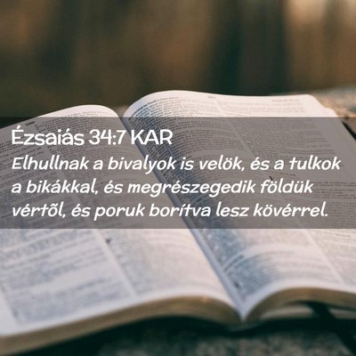 Picture 02 - Ézsaiás 34:7 KAR - Elhullnak a bivalyok is velök, és a tulkok a - Bible Verse Picture
