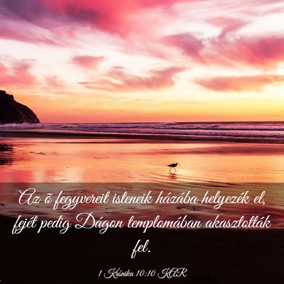 Picture 03 - 1 Krónika 10:10 KAR - Az õ fegyvereit isteneik házába helyezék el, - Bible Verse Picture