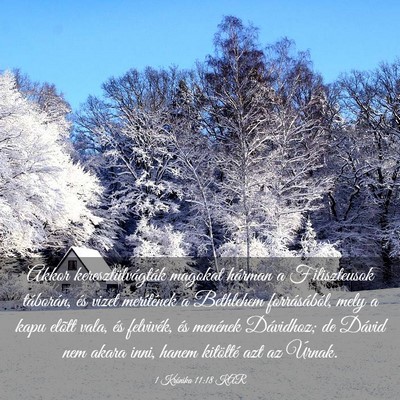Picture 03 - 1 Krónika 11:18 KAR - Akkor keresztülvágták magokat hárman a - Bible Verse Picture