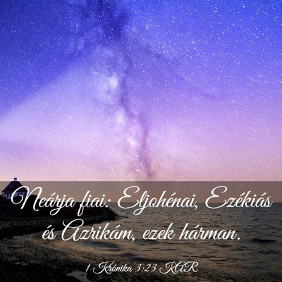 Picture 03 - 1 Krónika 3:23 KAR - Neárja fiai: Eljohénai, Ezékiás és Azrikám, - Bible Verse Picture