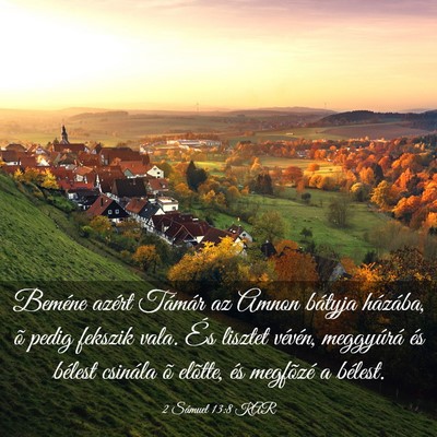 Picture 03 - 2 Sámuel 13:8 KAR - Beméne azért Támár az Amnon bátyja házába, - Bible Verse Picture