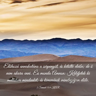 Picture 03 - 2 Sámuel 13:9 KAR - Elõhozá annakutána a serpenyõt, és kitölté - Bible Verse Picture