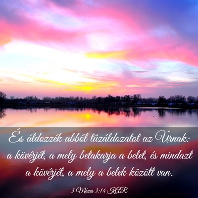 Picture 03 - 3 Mózes 3:14 KAR - És áldozzék abból tûzáldozatot az Úrnak: a - Bible Verse Picture