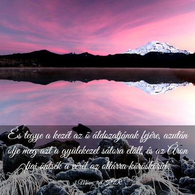 Picture 03 - 3 Mózes 3:8 KAR - És tegye a kezét az õ áldozatjának fejére, - Bible Verse Picture