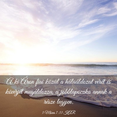 Picture 03 - 3 Mózes 7:33 KAR - A ki Áron fiai közül a hálaáldozat vérét - Bible Verse Picture