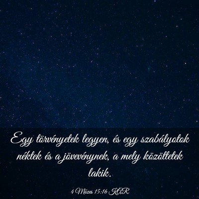 Picture 03 - 4 Mózes 15:16 KAR - Egy törvényetek legyen, és egy szabályotok - Bible Verse Picture
