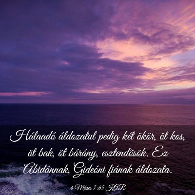 Picture 03 - 4 Mózes 7:65 KAR - Hálaadó áldozatul pedig két ökör, öt kos, - Bible Verse Picture