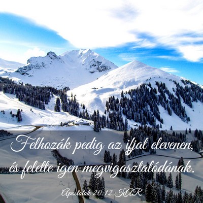 Picture 03 - Apostolok 20:12 KAR - Felhozák pedig az ifjat elevenen, és felette - Bible Verse Picture
