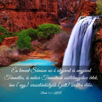 Picture 03 - Bírák 14:5 KAR - És lement Sámson az õ atyjával és anyjával - Bible Verse Picture