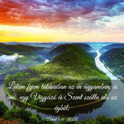 Picture 03 - Dániel 4:10 KAR - Látám fejem látásaiban az én ágyamban, és - Bible Verse Picture
