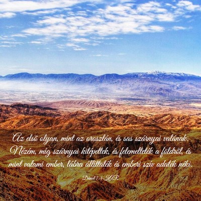 Picture 03 - Dániel 7:4 KAR - Az elsõ olyan, mint az oroszlán, és sas - Bible Verse Picture