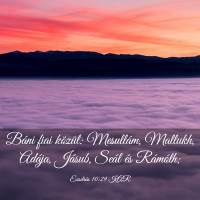 Picture 03 - Ezsdrás 10:29 KAR - Báni fiai közül: Mesullám, Mallukh, Adája, - Bible Verse Picture